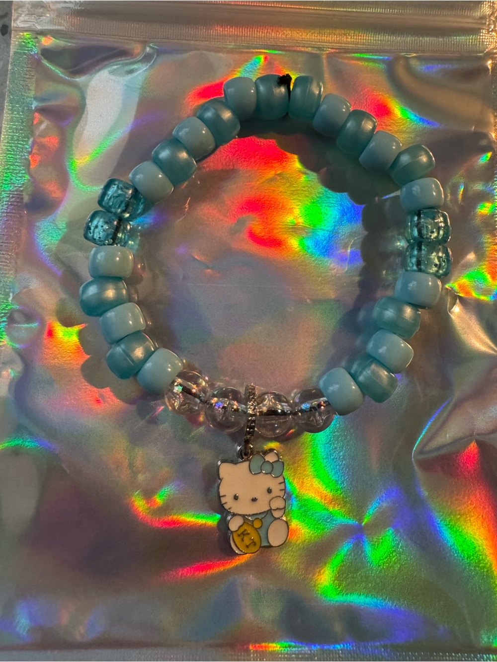 Hello Kitty Light Blue Beaded Kids Bracelet with Charm